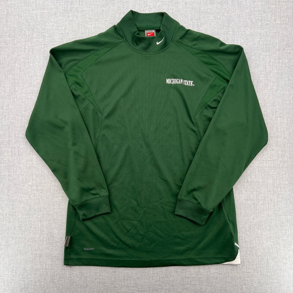 Y2K Nike Team Michigan State Spartans Pullover‎ Men S Green Mock Neck FitDry